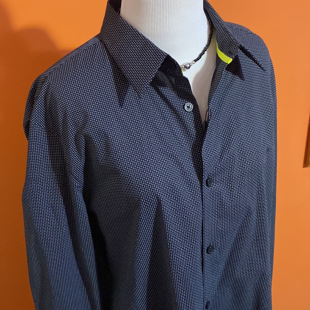 CALVIN KLEIN Men’s Dress Shirt Large Black Geometric Printed NWT!
